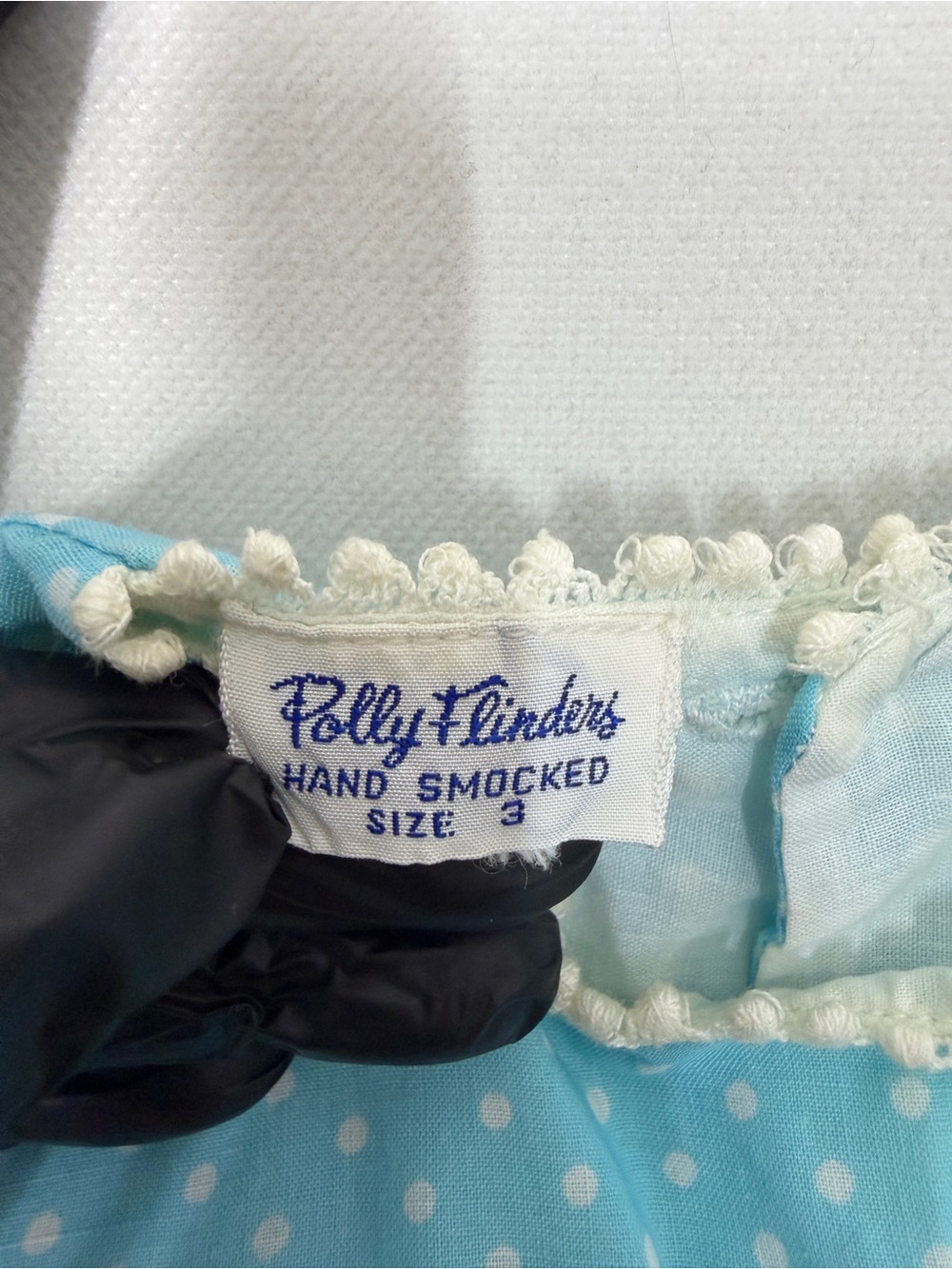 Polly Flinders Girls Vintage Hand Smocked Polka Dot Dress Blue Size 3 Picot Trim - Picture 3 of 9